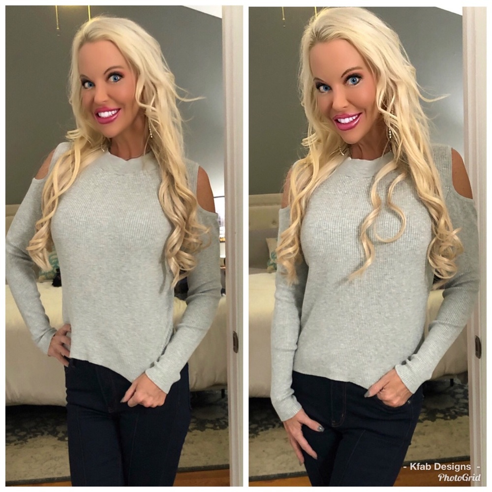 SALE! ❤️LAST 1! Gray Cold Shoulder Sweater! - Picture 2 of 3